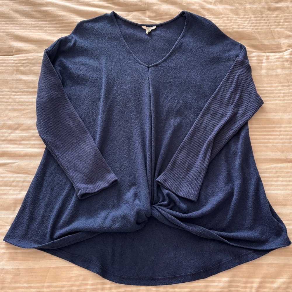 Steel Blue V-Neck Women's Top w/twisted hem